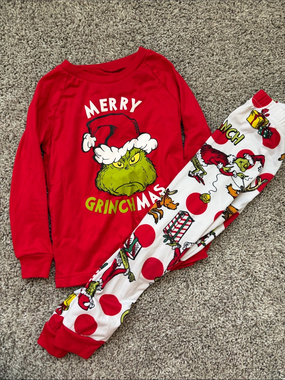 Kids Merry Grinchmas Red Pajama Set